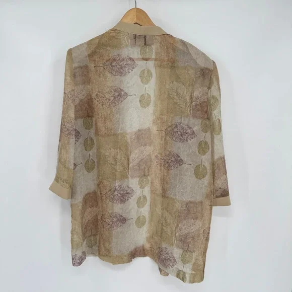 R&M Rcihards Lightweight Tan‎ Leaf Pattern Sheer Cardigan/Beige Pants Set Sz 18 - Picture 5 of 16